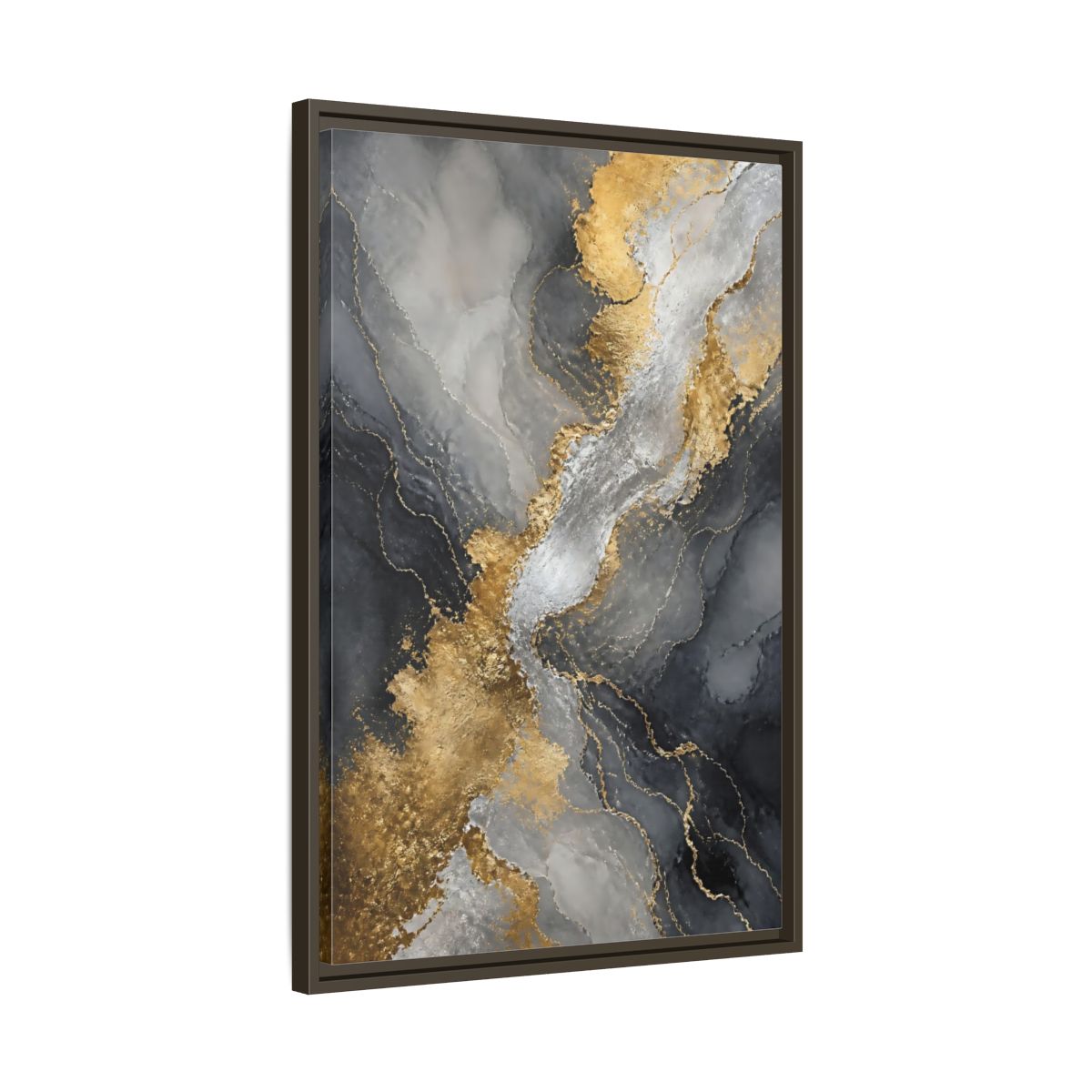 Side Mockup 11. Gilded Marble Veins shown as framed canvas print