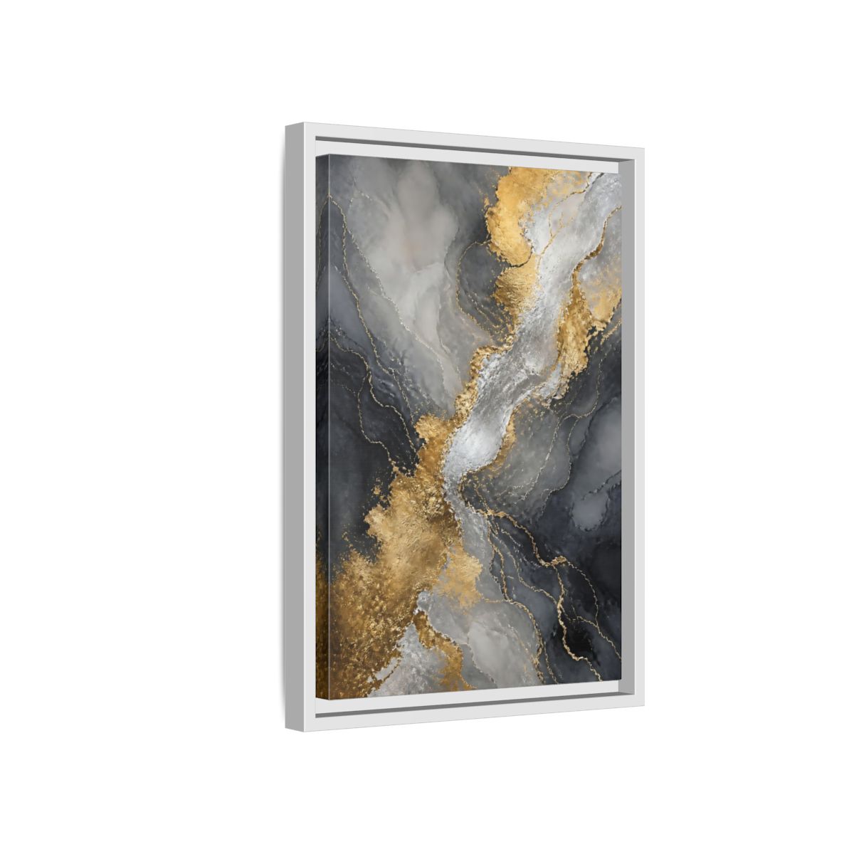 Side Mockup 4. Gilded Marble Veins shown as framed canvas print