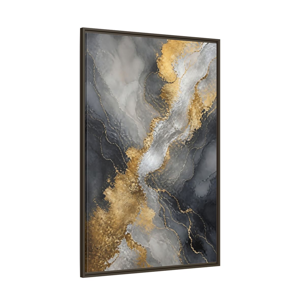 Side Mockup 8. Gilded Marble Veins shown as framed canvas print