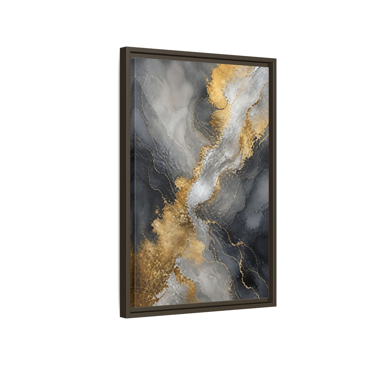 Side Mockup 2. Gilded Marble Veins shown as framed canvas print