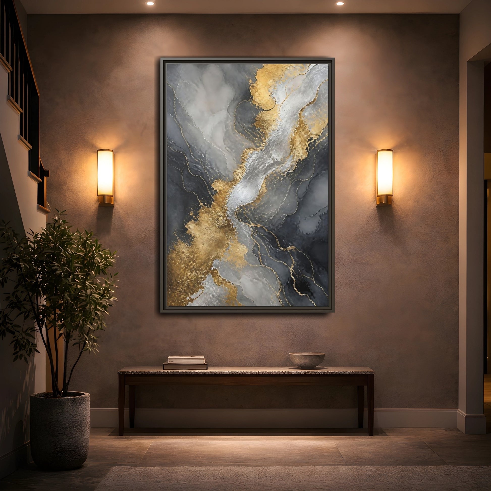 Mockup 2. Gilded Marble Veins shown as framed canvas print