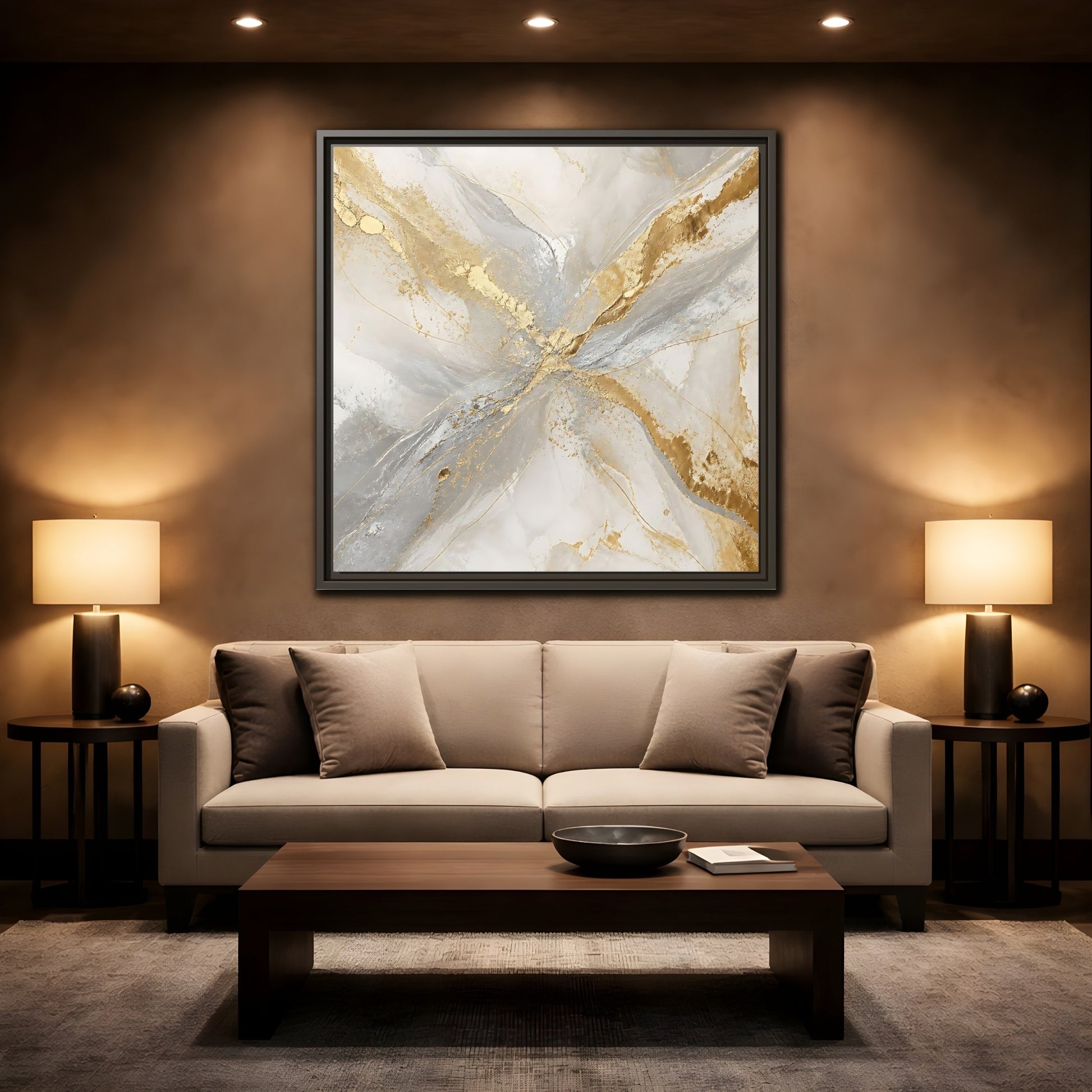 Mockup 2. Gilded Marble Veins shown as framed canvas print