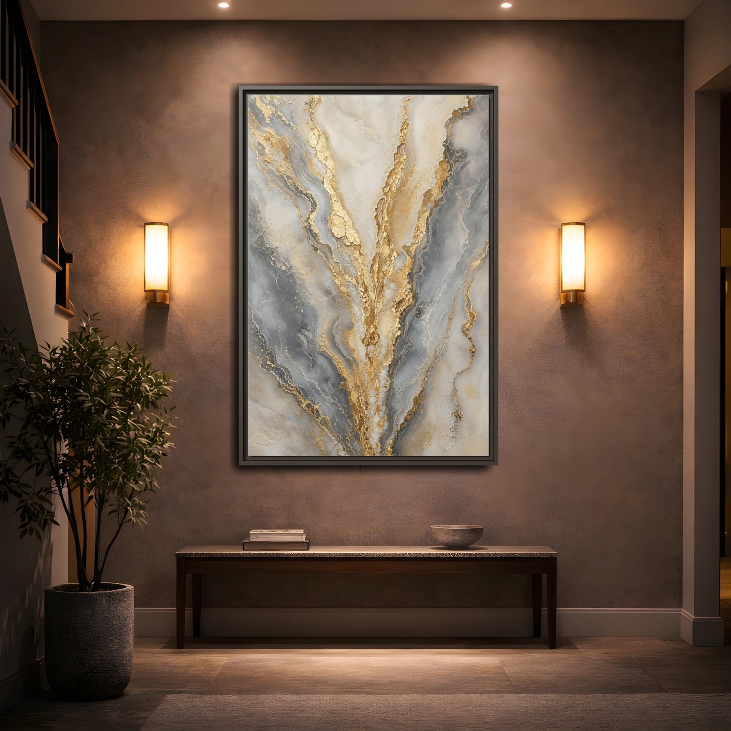 Mockup 2. Gilded Marble Veins shown as framed canvas print