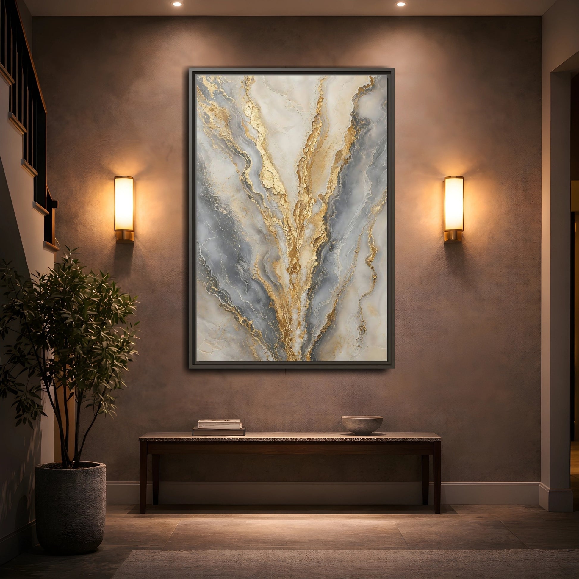 Mockup 2. Gilded Marble Veins shown as framed canvas print