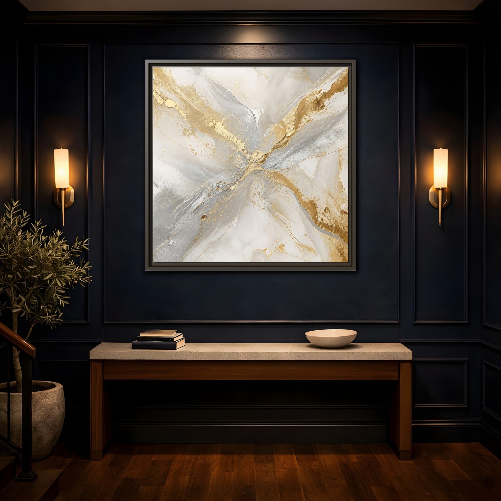 Mockup 4. Gilded Marble Veins shown as framed canvas print