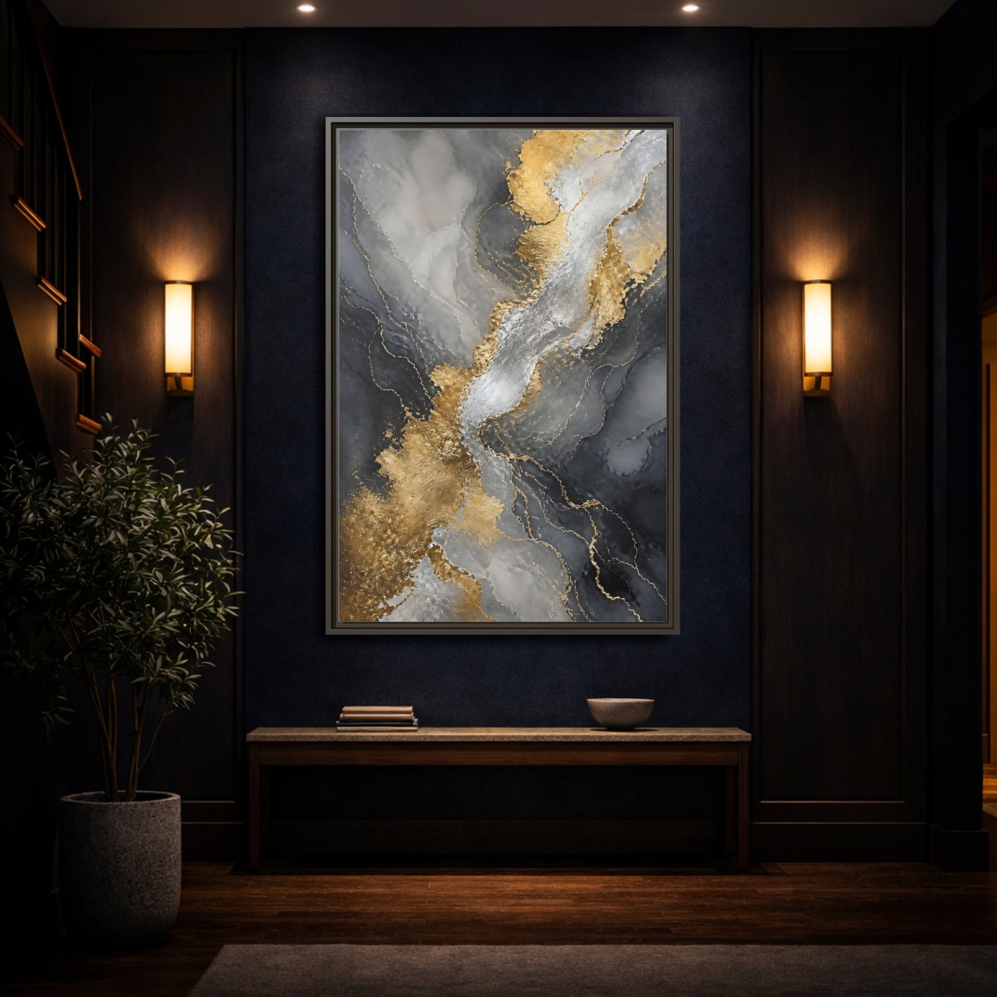 Mockup 4. Gilded Marble Veins shown as framed canvas print
