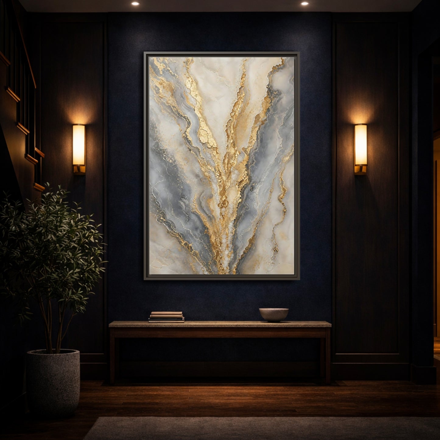 Mockup 4. Gilded Marble Veins shown as framed canvas print