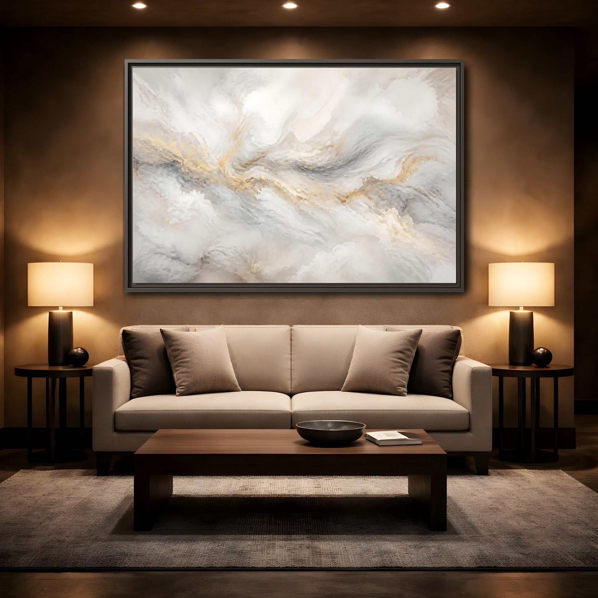 Mockup 2. Gilded Mineral Flow shown as framed canvas print
