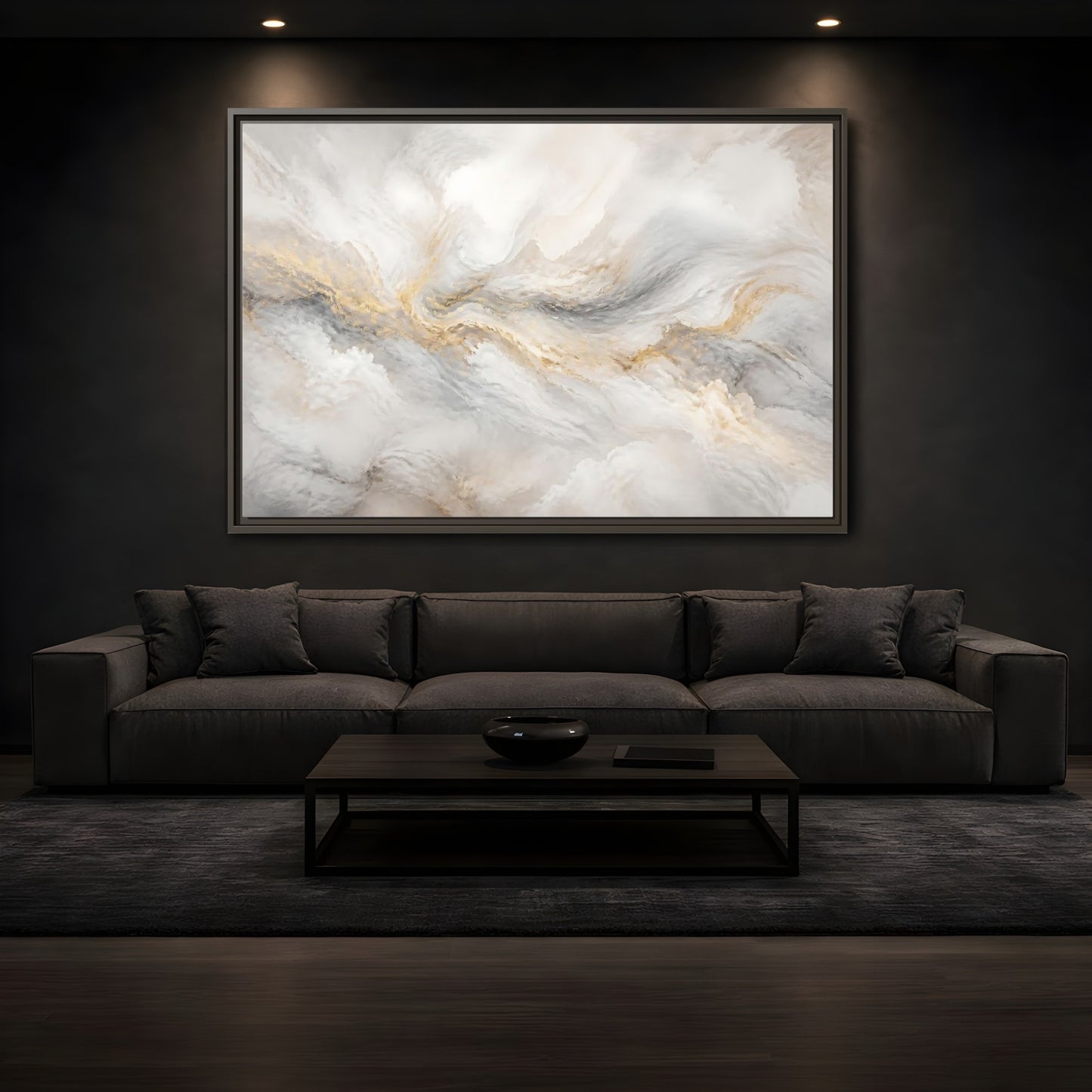 Mockup 3. Gilded Mineral Flow shown as framed canvas print