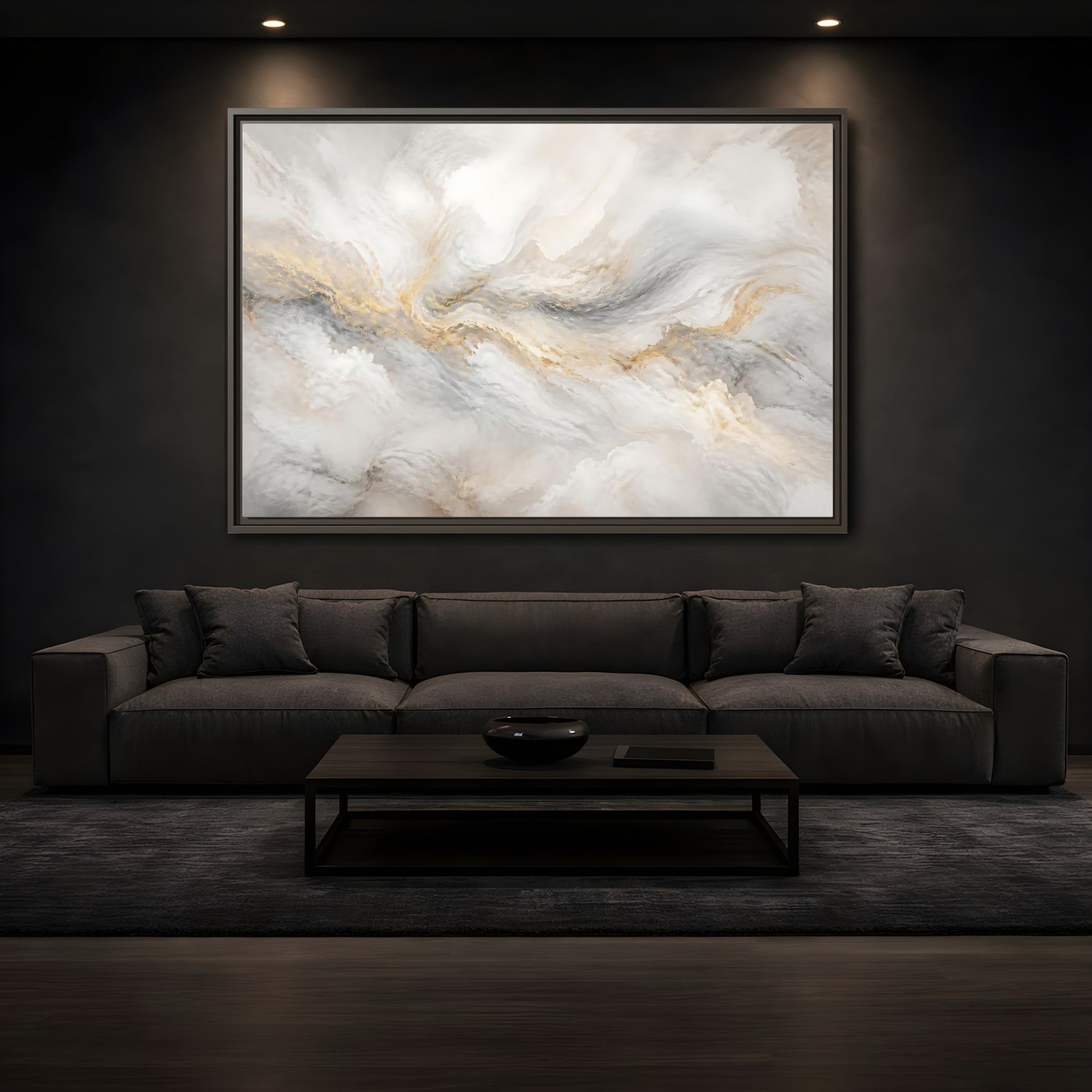 Mockup 3. Gilded Mineral Flow shown as framed canvas print
