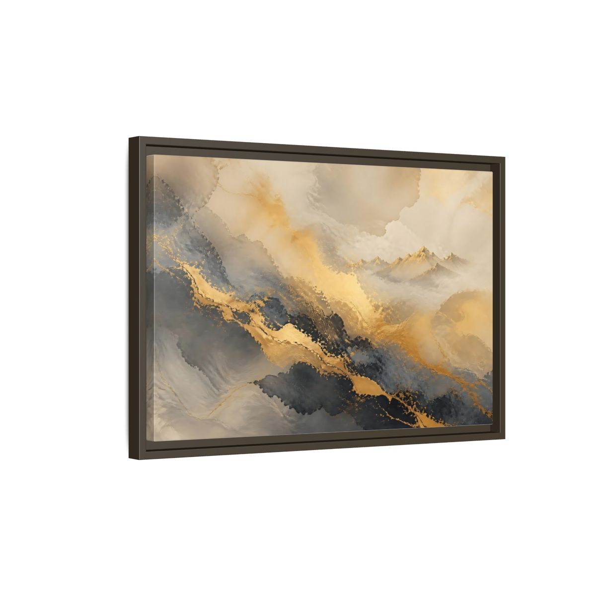 Side Mockup 2. Gilded Mountain Mist shown as framed canvas print