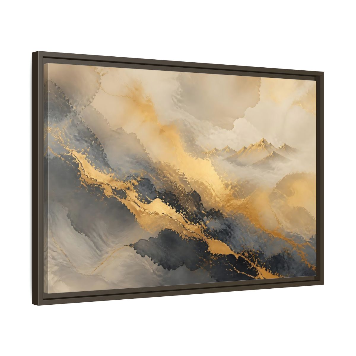 Side Mockup 11. Gilded Mountain Mist shown as framed canvas print