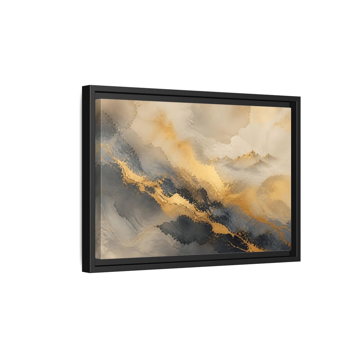 Side Mockup 6. Gilded Mountain Mist shown as framed canvas print