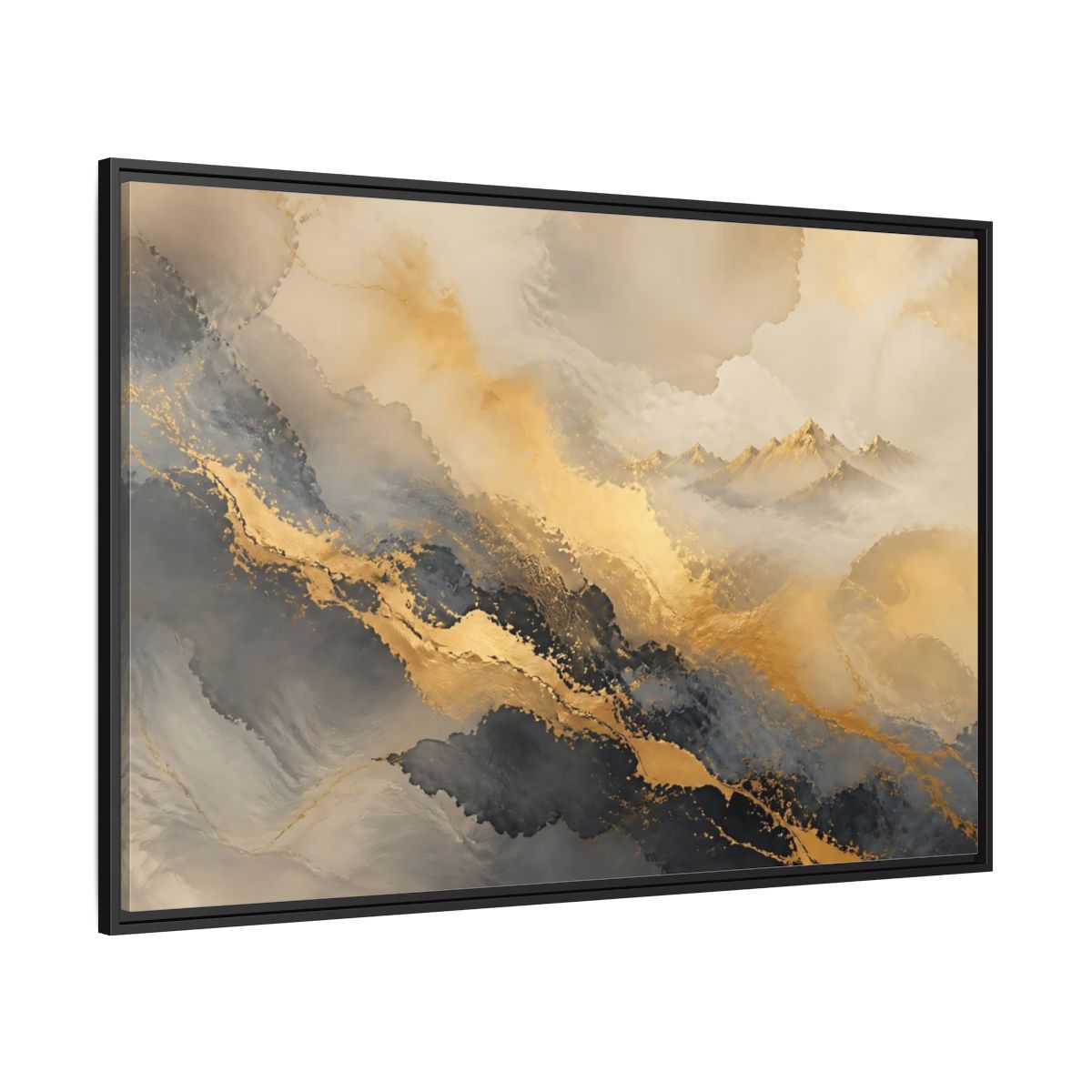 Side Mockup 12. Gilded Mountain Mist shown as framed canvas print