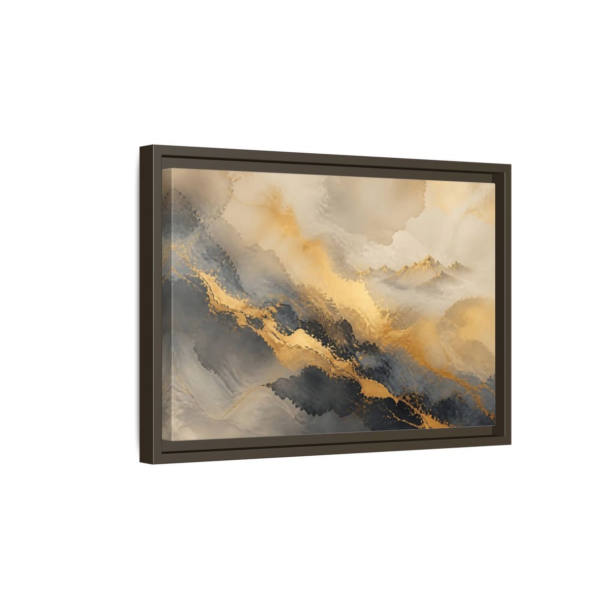 Side Mockup 5. Gilded Mountain Mist shown as framed canvas print