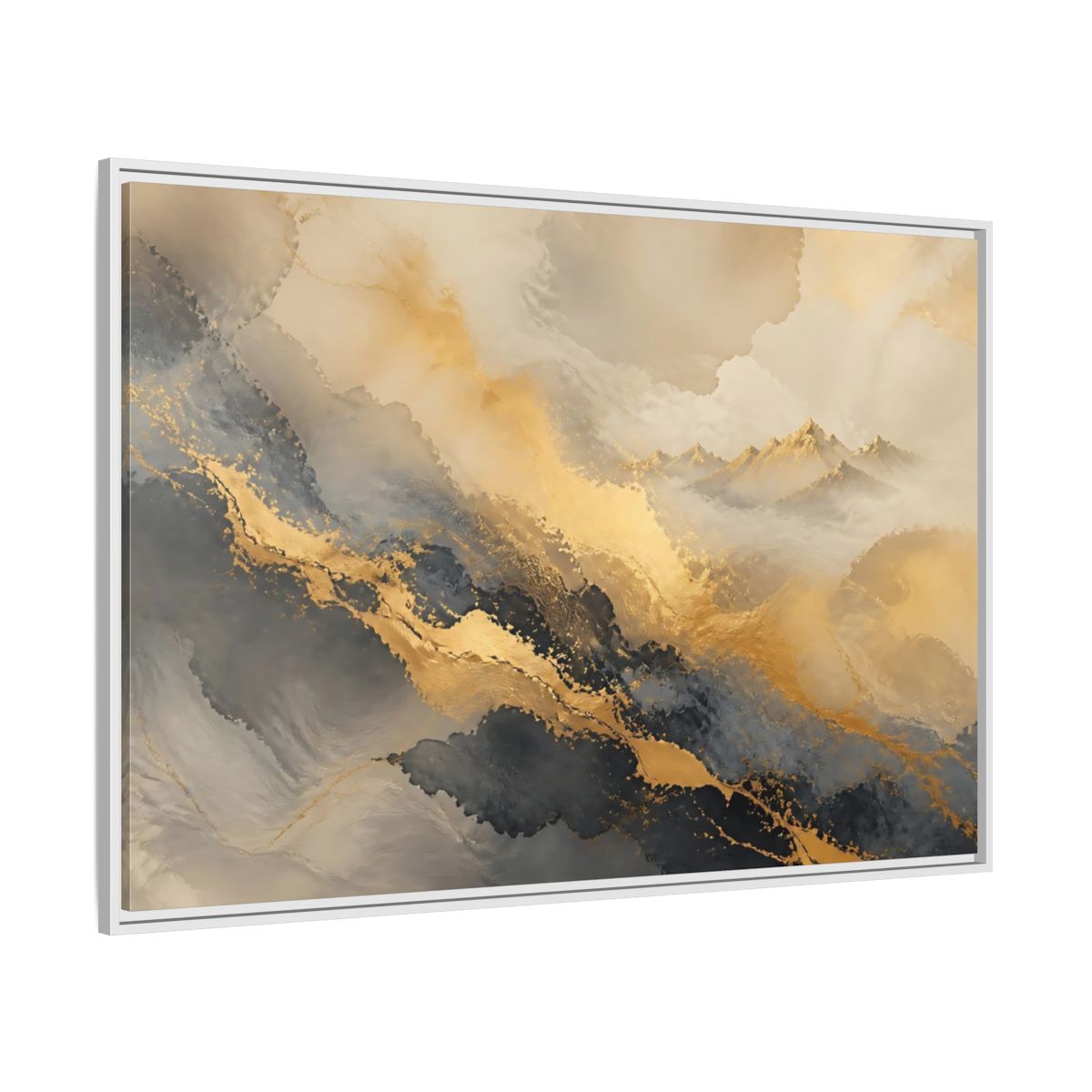Side Mockup 7. Gilded Mountain Mist shown as framed canvas print