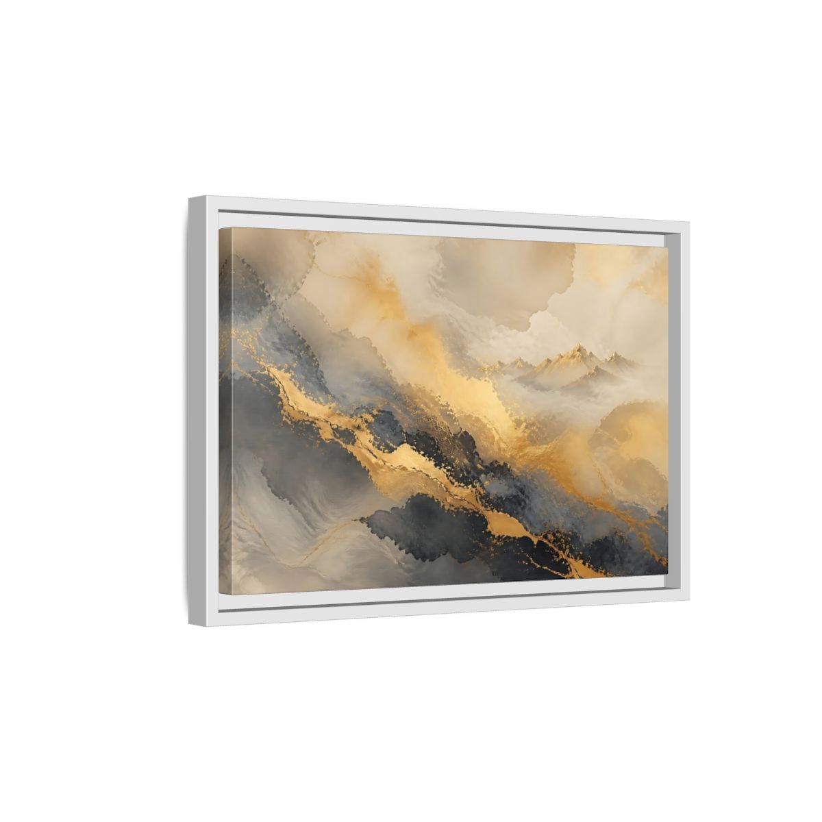 Side Mockup 4. Gilded Mountain Mist shown as framed canvas print