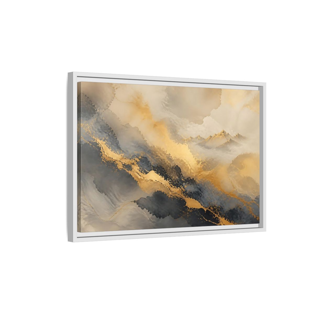 Side Mockup 1. Gilded Mountain Mist shown as framed canvas print