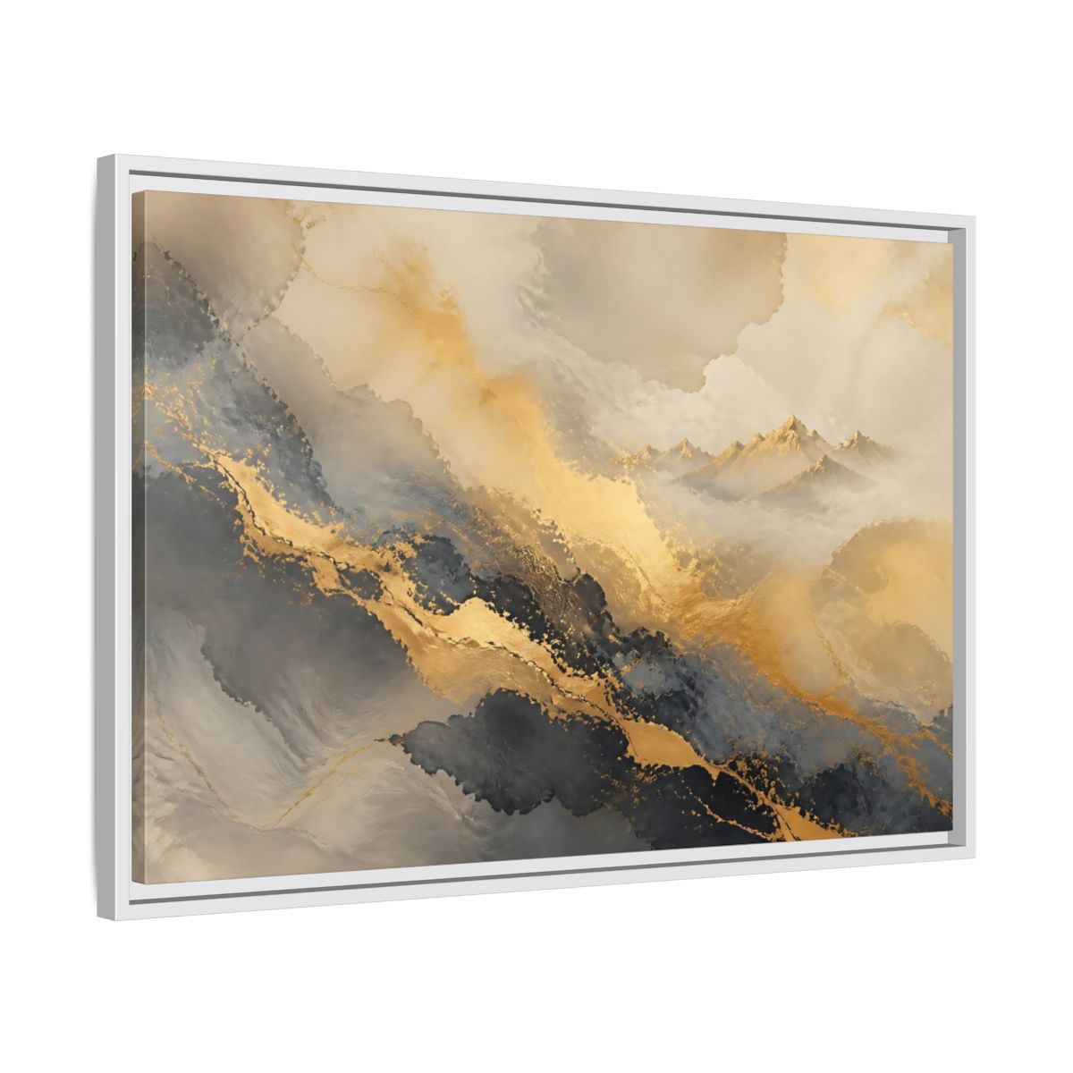 Side Mockup 10. Gilded Mountain Mist shown as framed canvas print