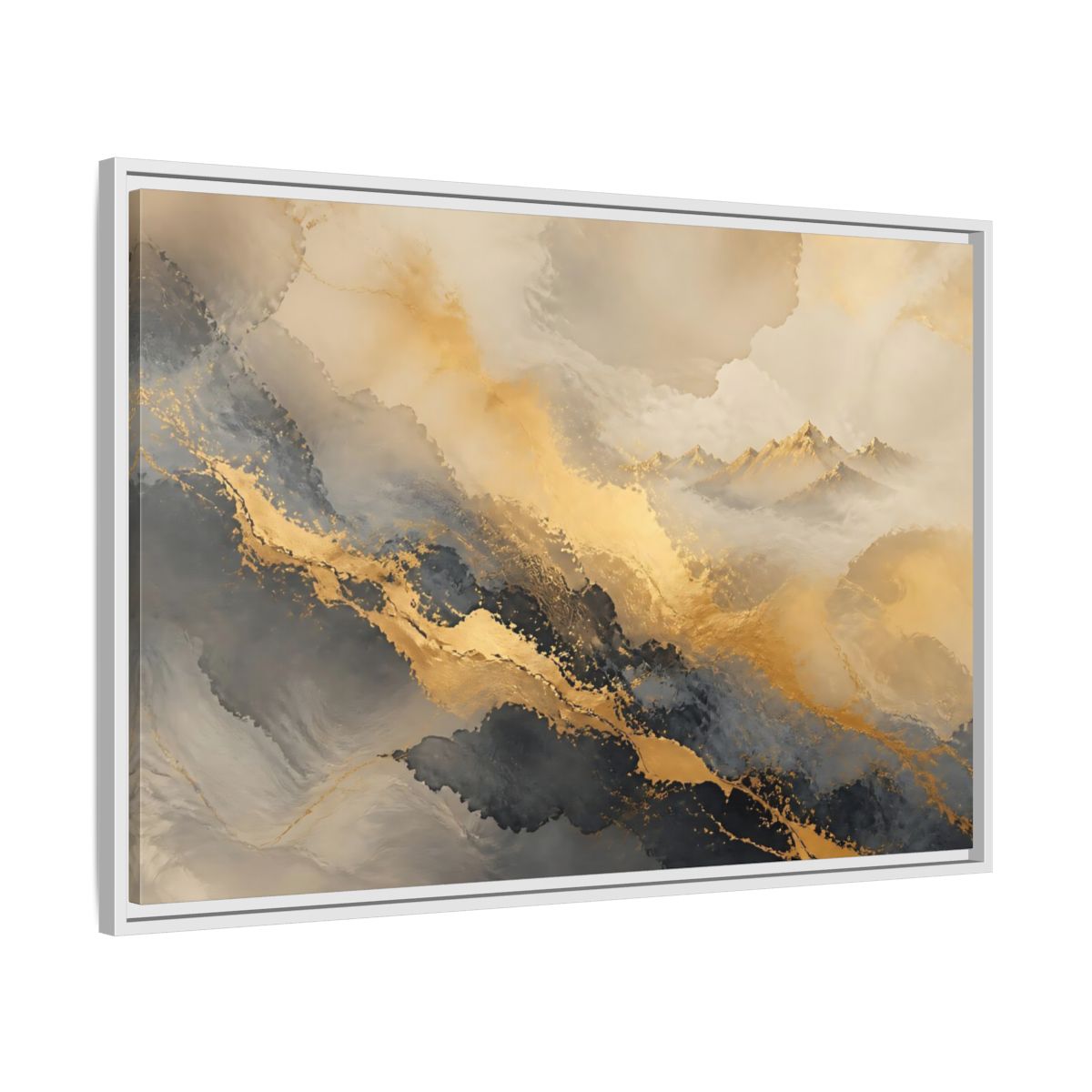Side Mockup 9. Gilded Mountain Mist shown as framed canvas print