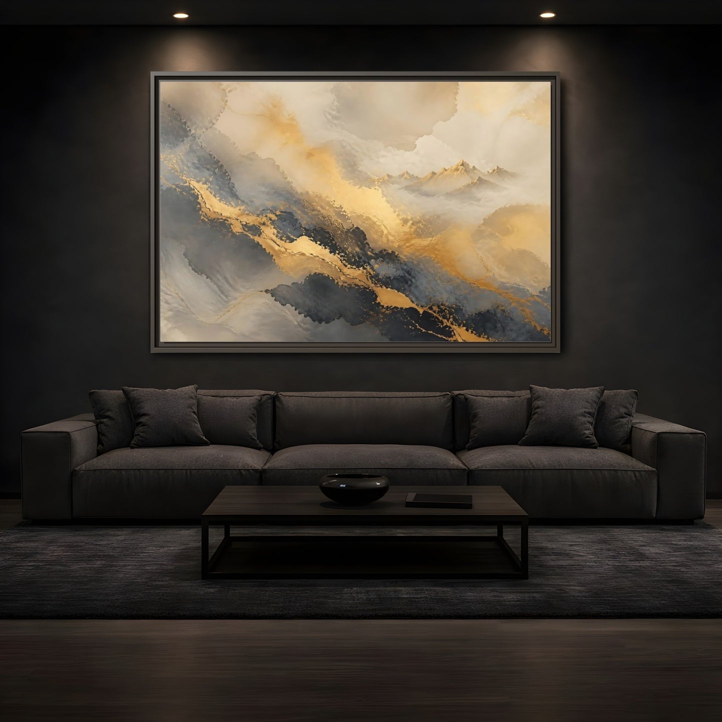 Mockup 3. Gilded Mountain Mist shown as framed canvas print