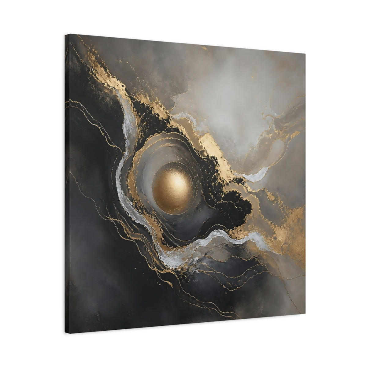 Side Mockup 3. Gilded Orb Marble shown as canvas print