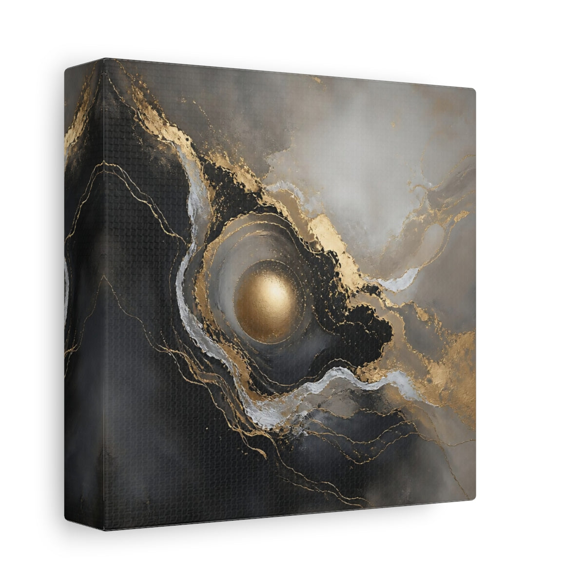 Side Mockup 2. Gilded Orb Marble shown as canvas print