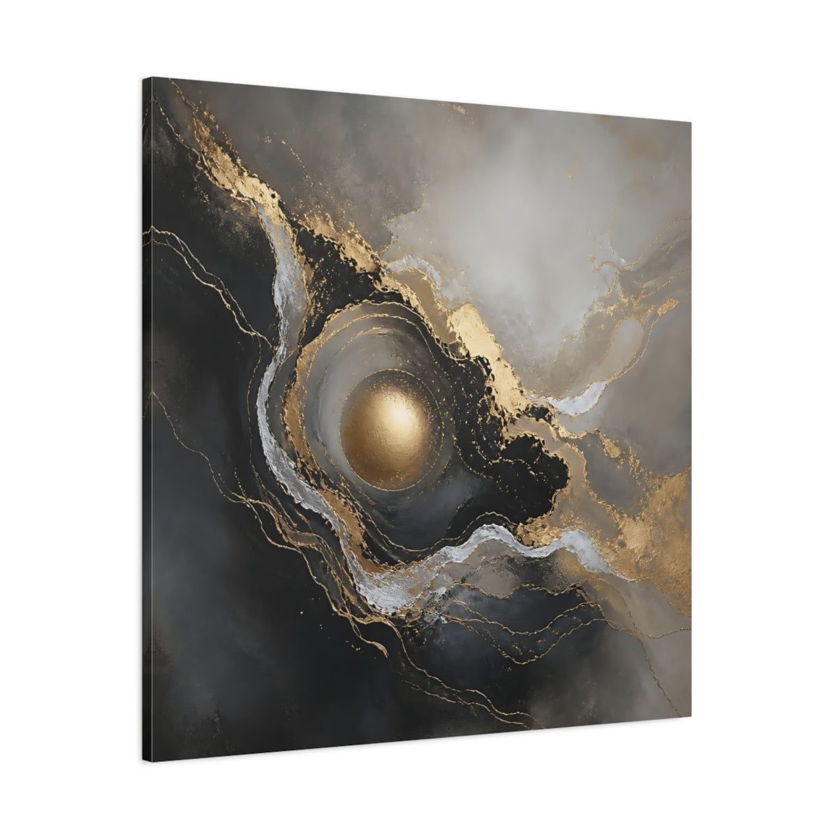 Side Mockup 1. Gilded Orb Marble shown as canvas print