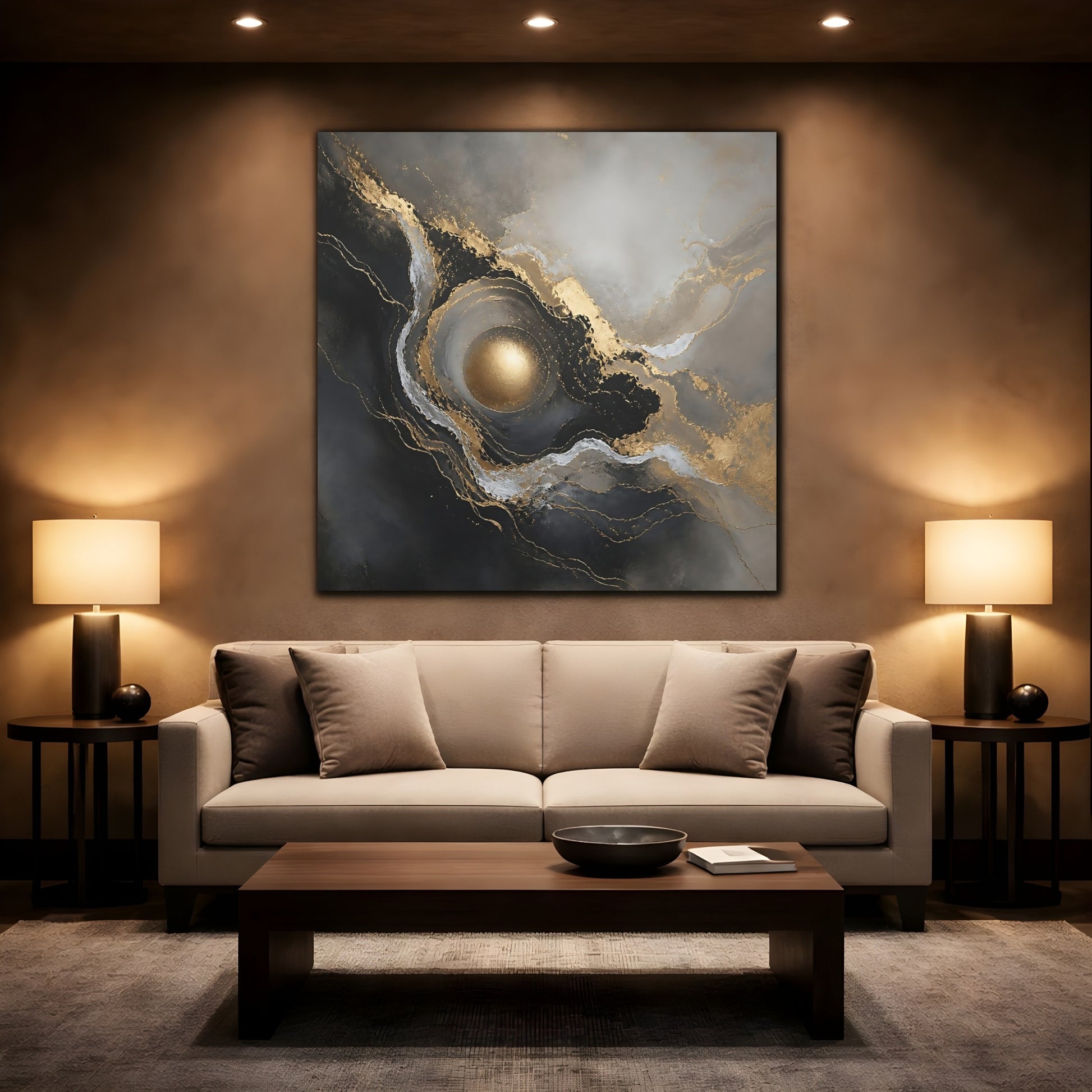 Mockup 2. Gilded Orb Marble shown as canvas print