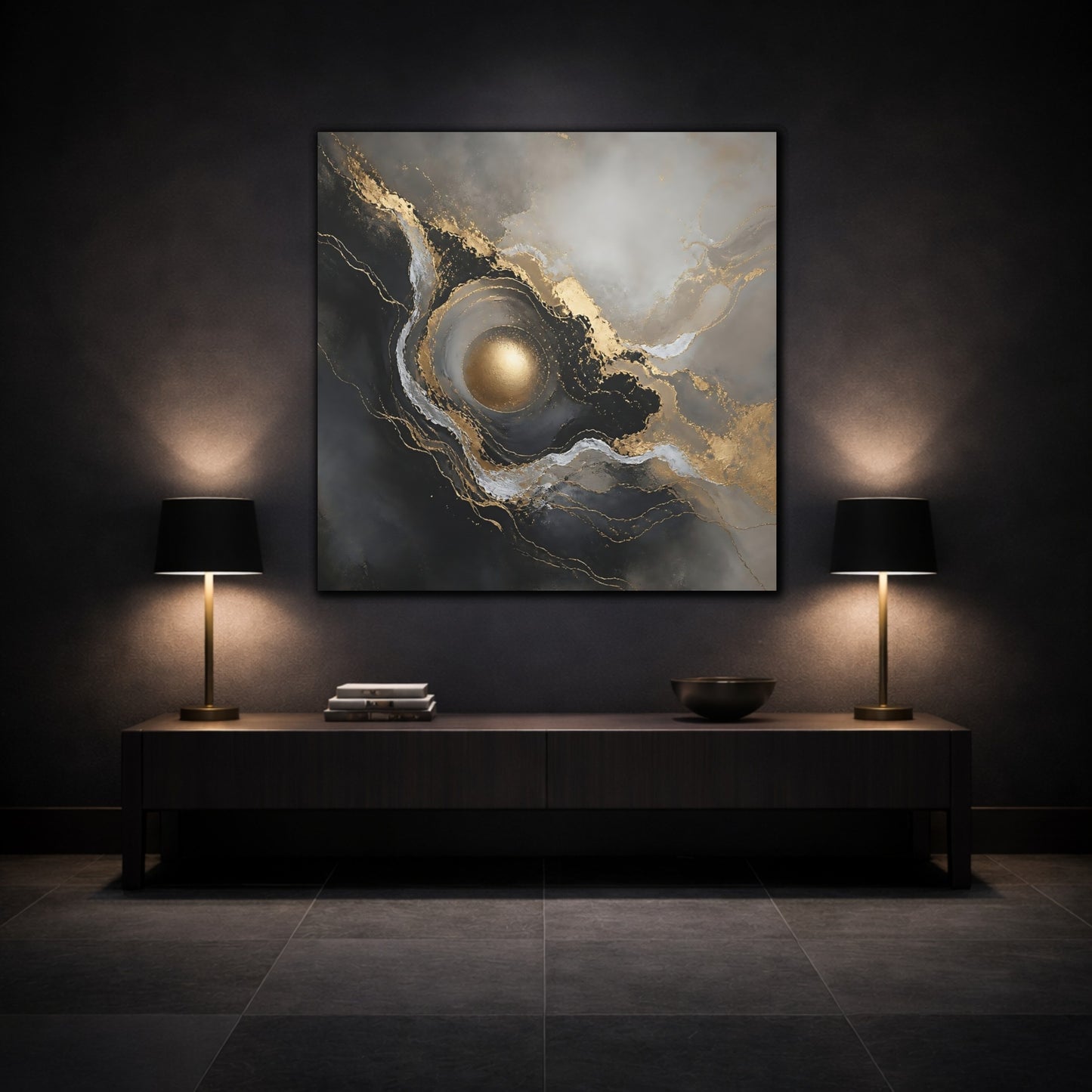 Mockup 3. Gilded Orb Marble shown as canvas print