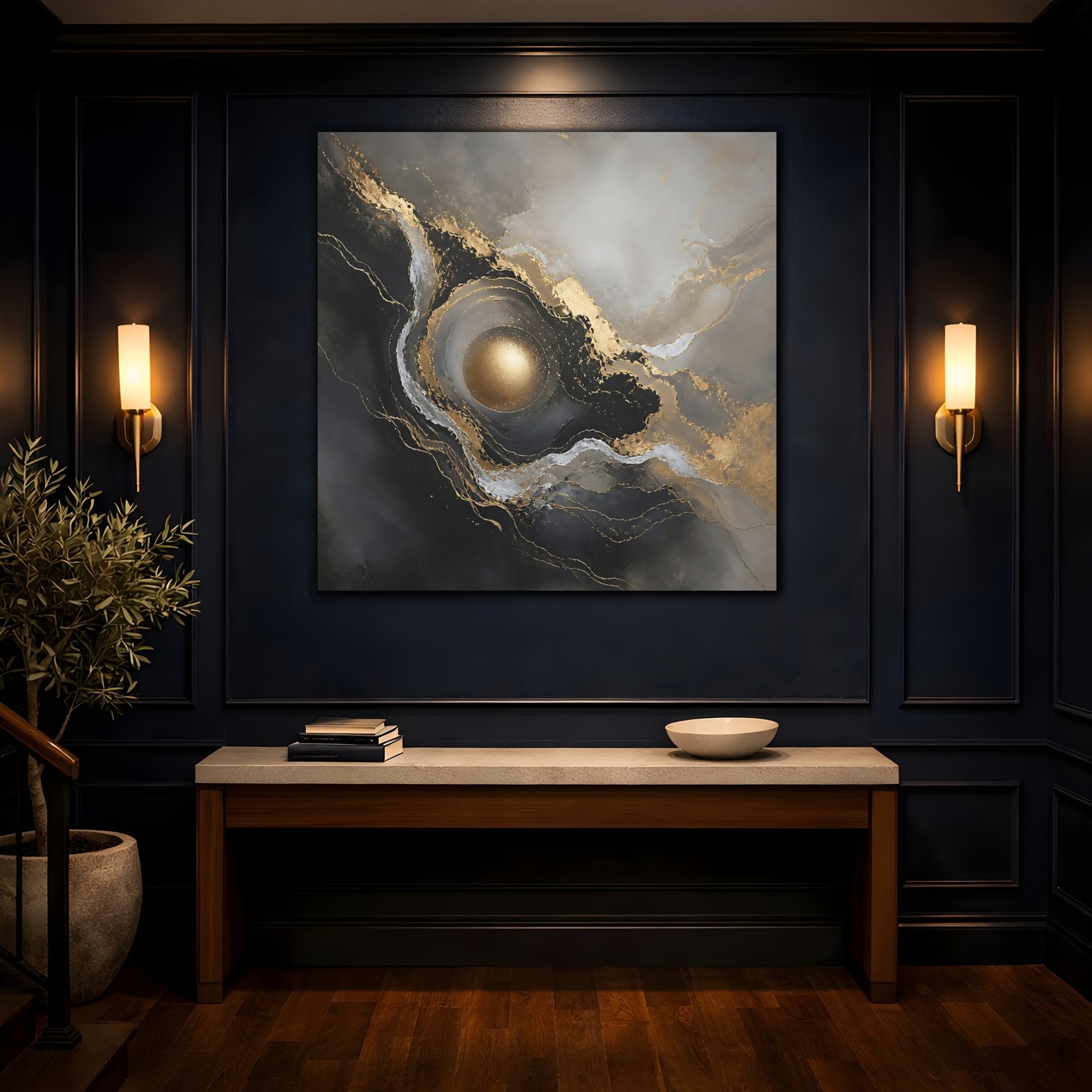Mockup 4. Gilded Orb Marble shown as canvas print