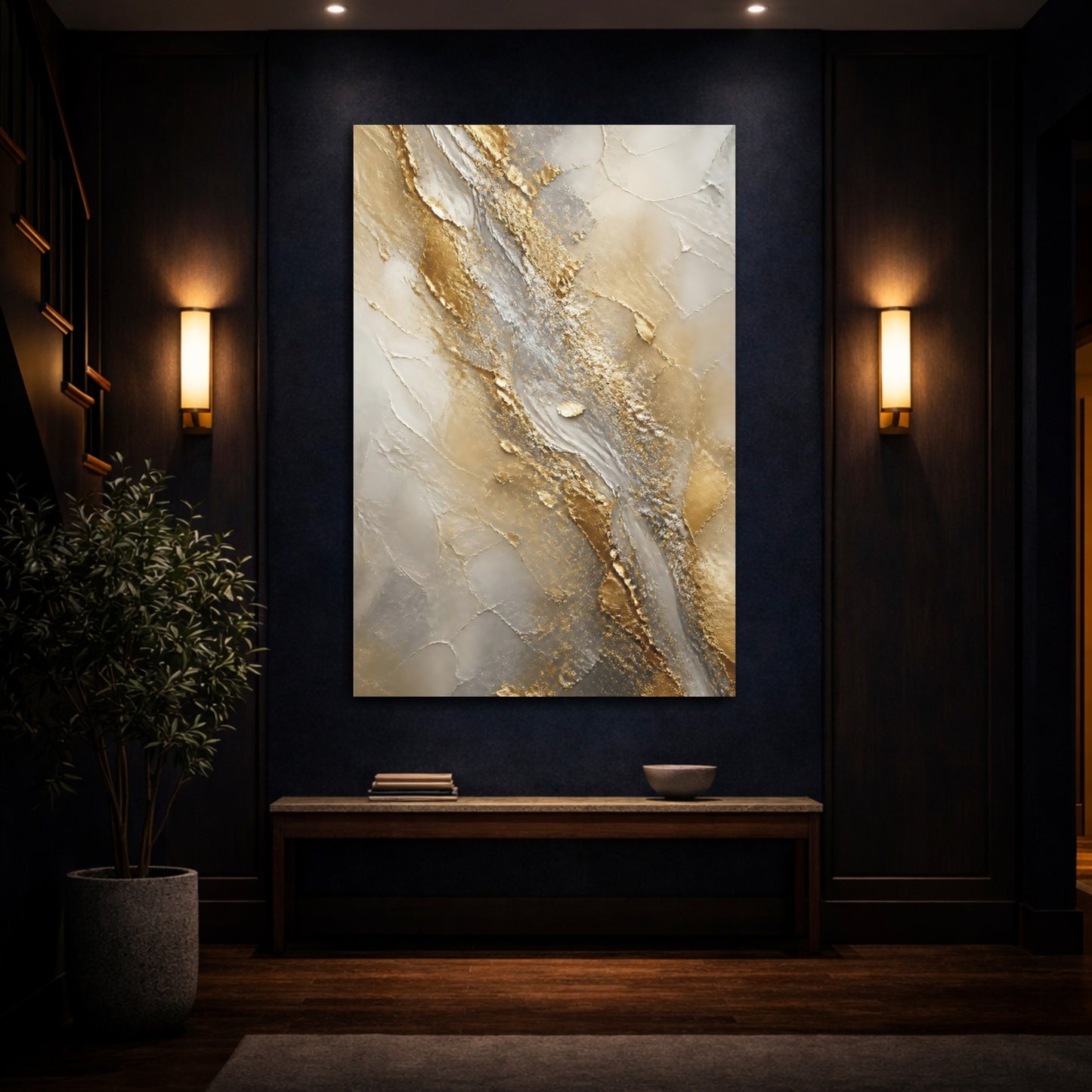Mockup 4. Gilded River Abstract shown as canvas print