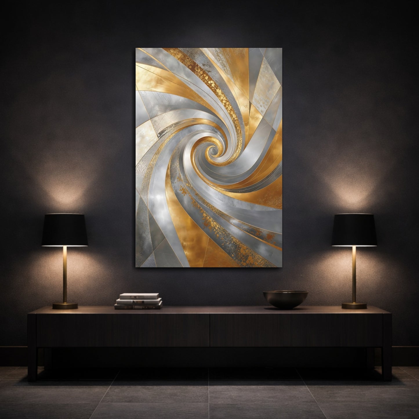 Mockup 3. Gilded Spiral Vortex shown as canvas print