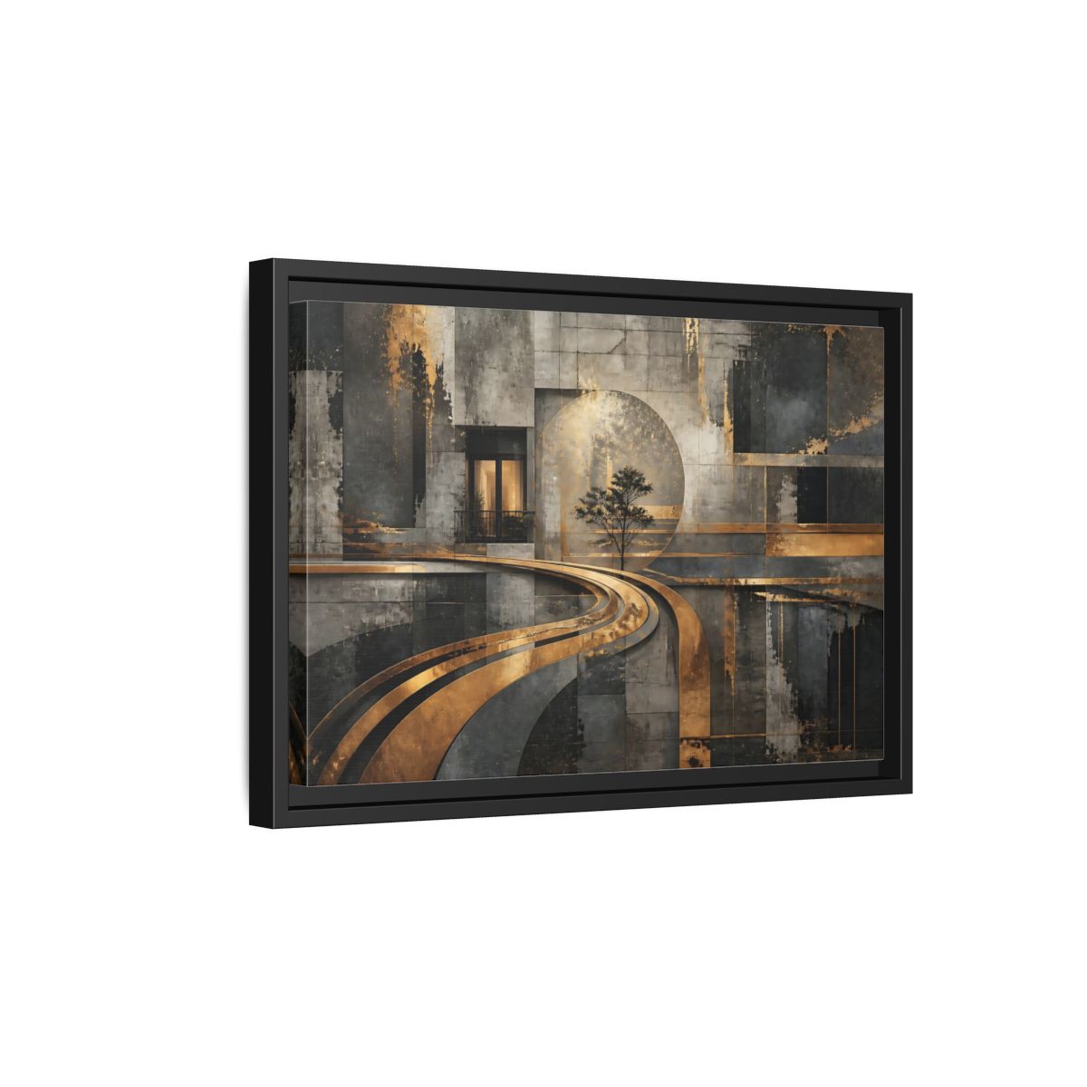 Side Mockup 6. Gilded Urban Passage shown as framed canvas print