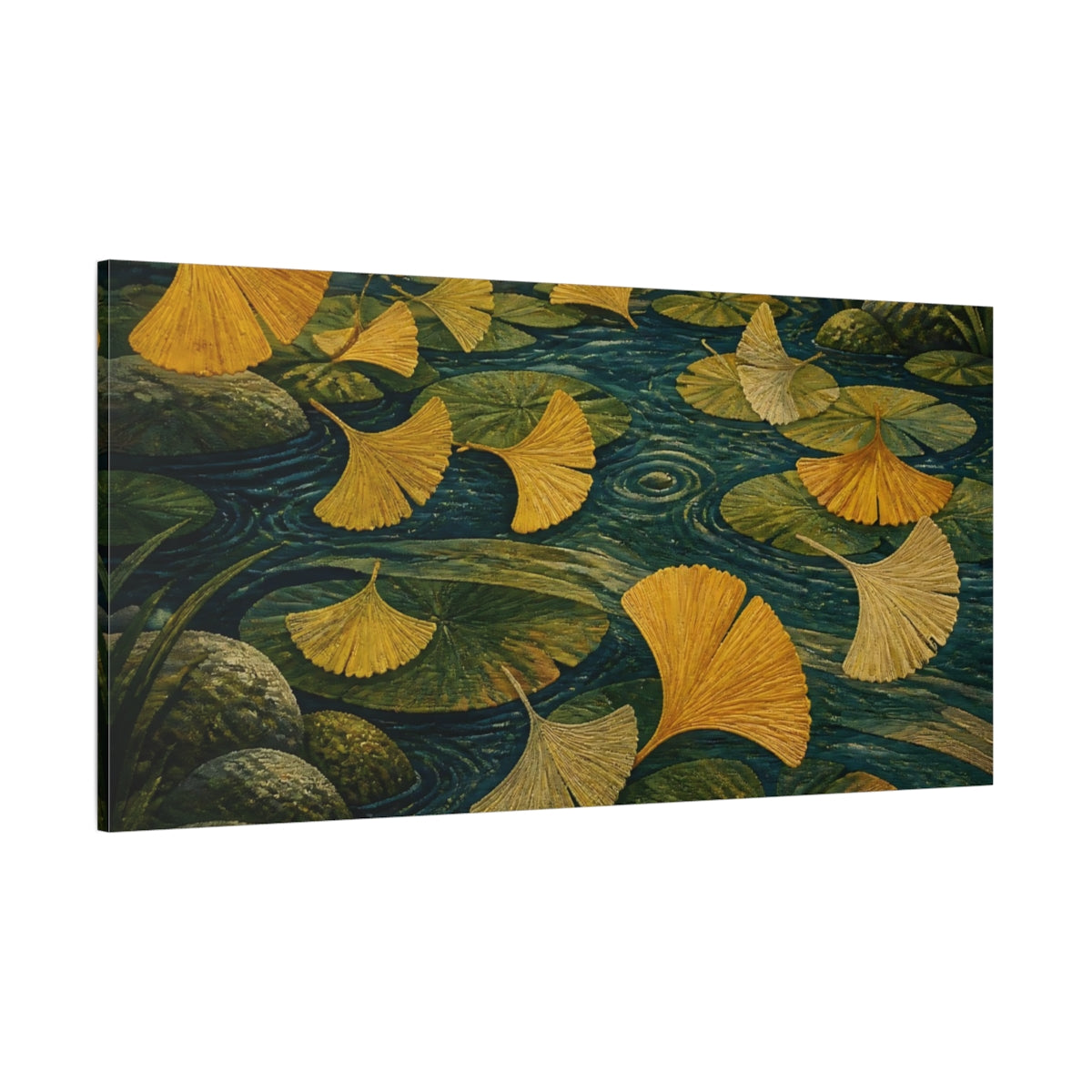 Side Mockup 2. Ginkgo Leaves In Nature shown as canvas print