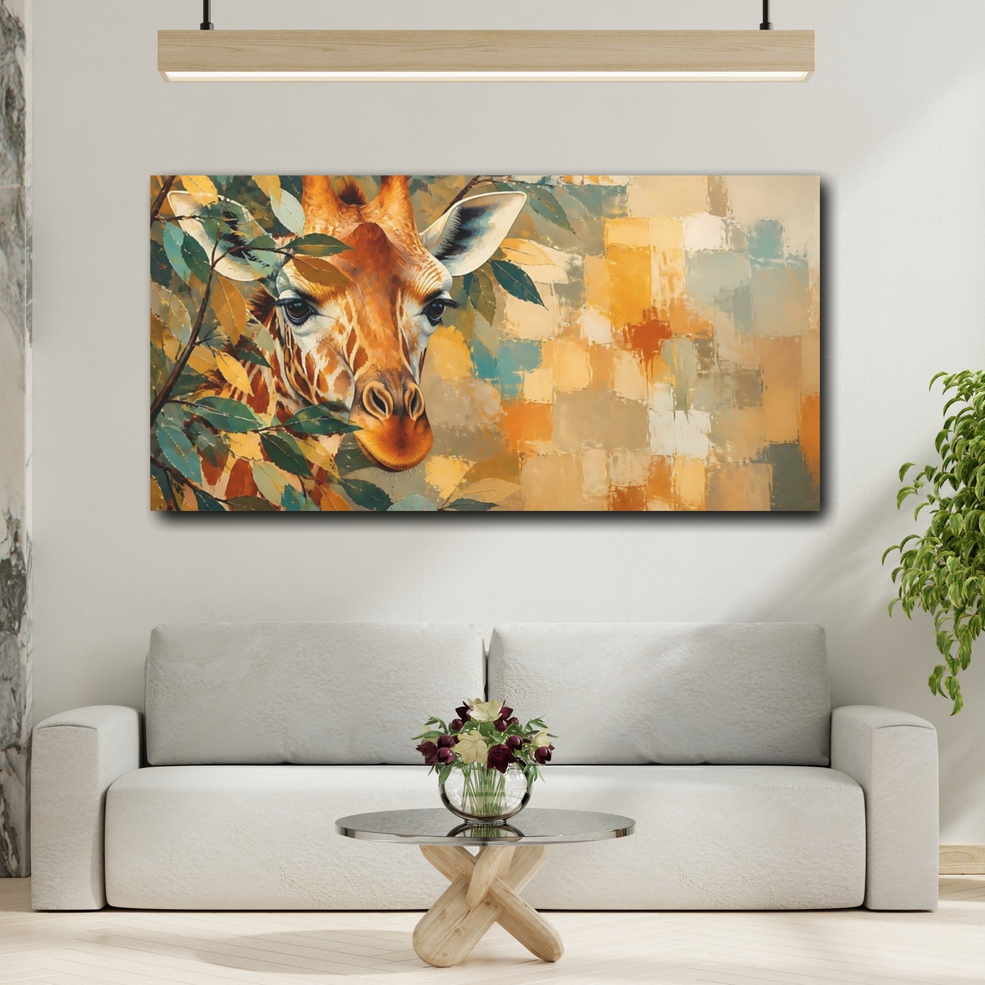 Mockup 2. Giraffe Animal Portrait shown as canvas print