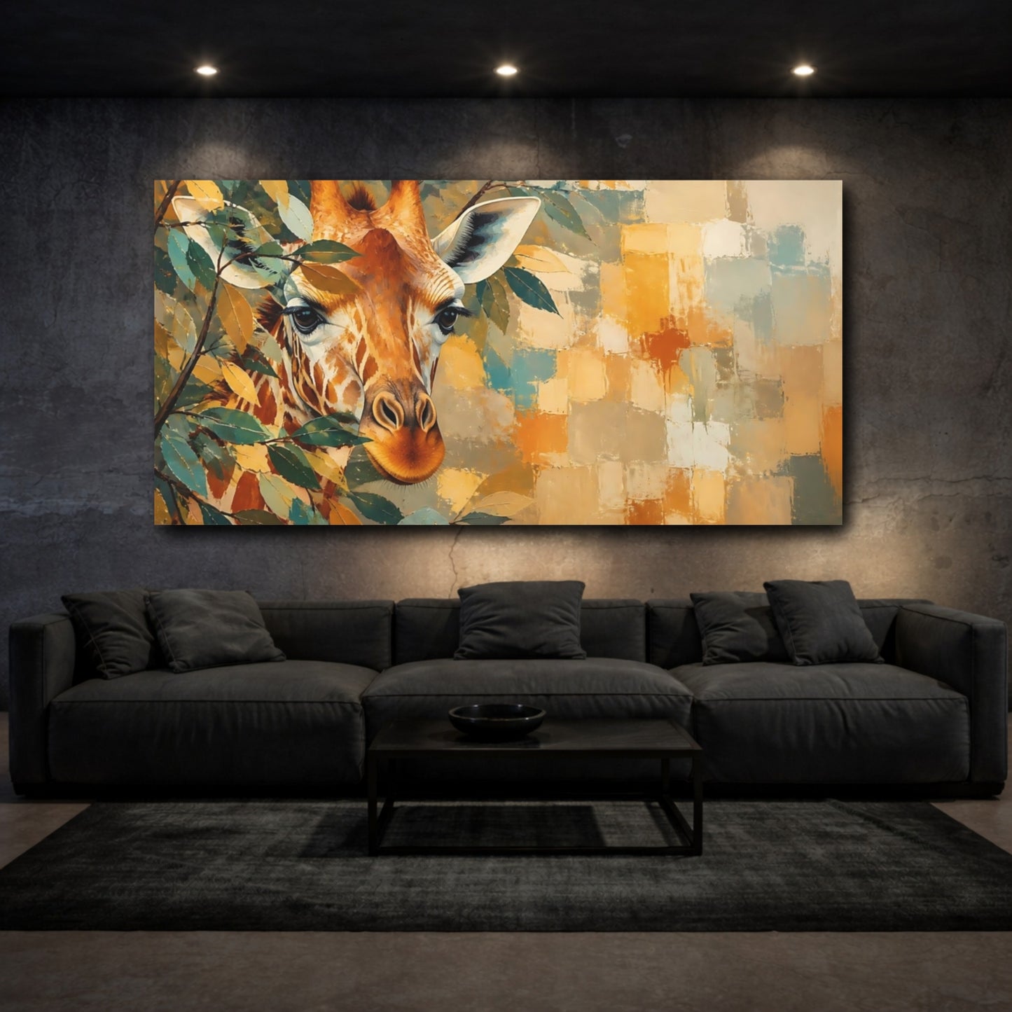 Mockup 3. Giraffe Animal Portrait shown as canvas print