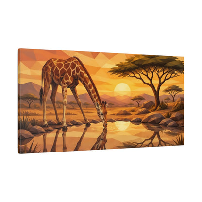 Main Mockup. Giraffe Animals At Sunset shown as canvas print