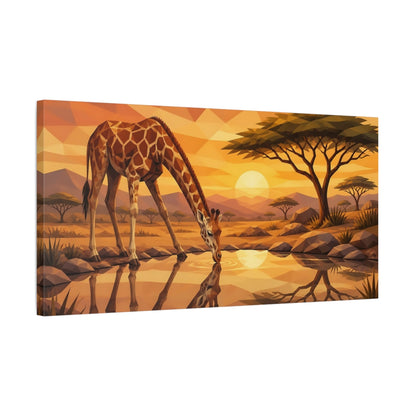 Side Mockup 1. Giraffe Animals At Sunset shown as canvas print