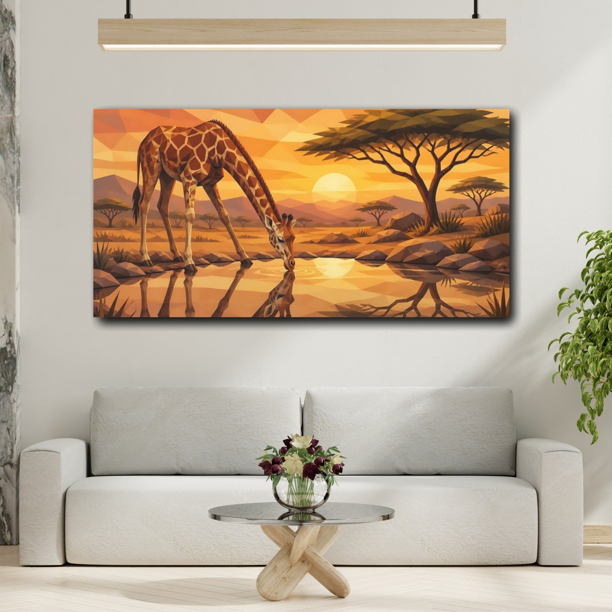 Mockup 2. Giraffe Animals At Sunset shown as canvas print