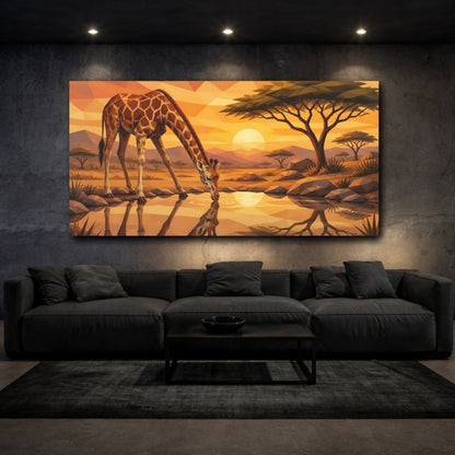 Mockup 3. Giraffe Animals At Sunset shown as canvas print