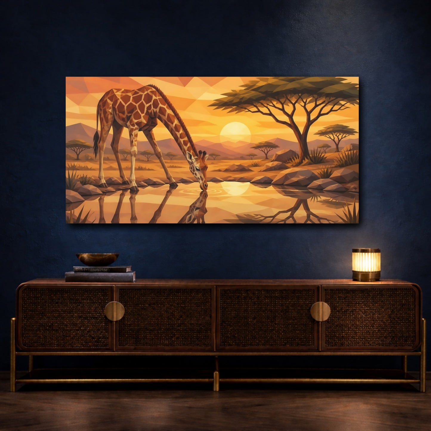 Mockup 4. Giraffe Animals At Sunset shown as canvas print