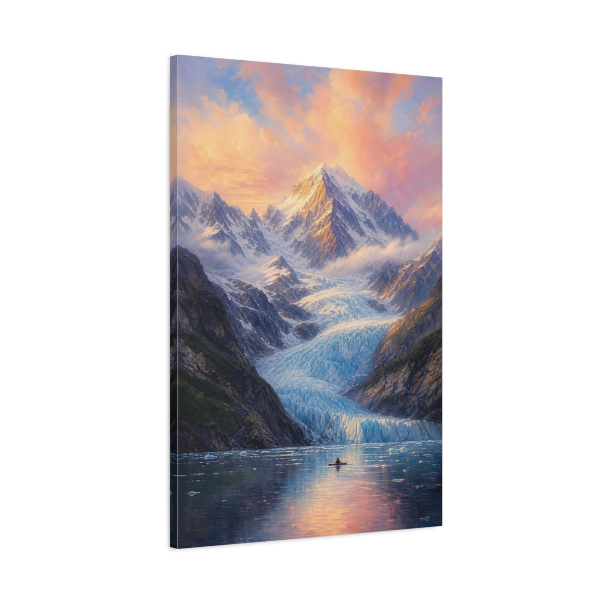 Main Mockup. Glacier At Sunset shown as canvas print