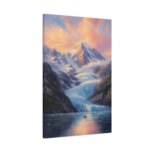Main Mockup. Glacier At Sunset shown as canvas print