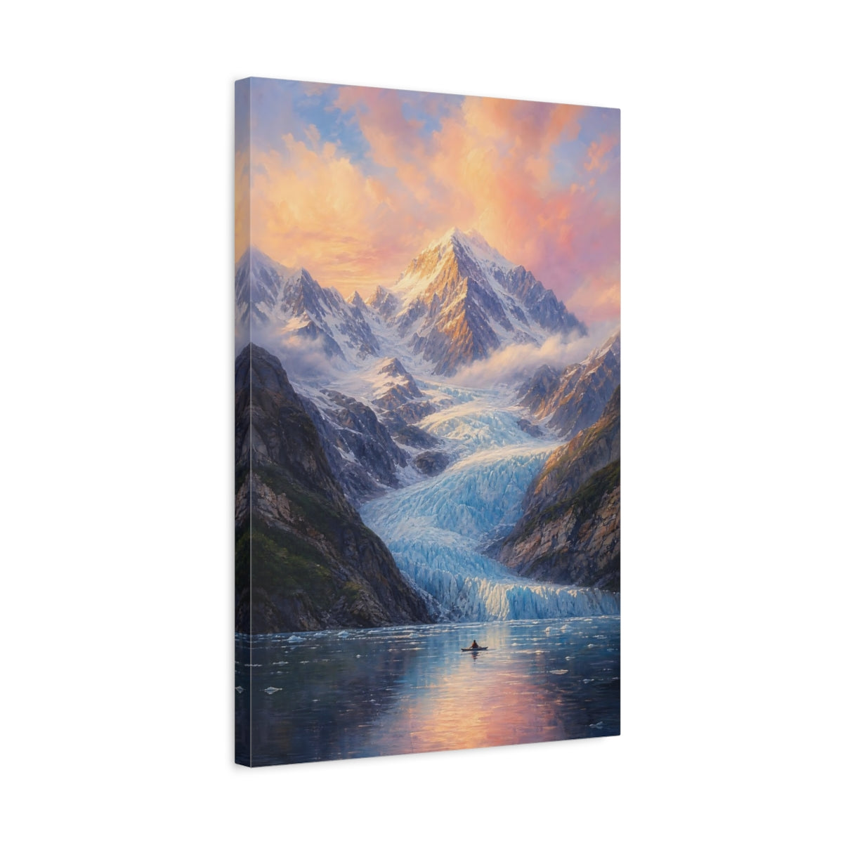 Side Mockup 3. Glacier At Sunset shown as canvas print