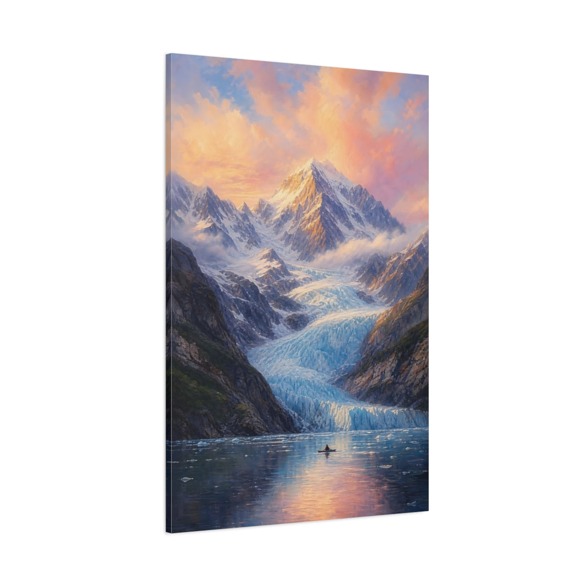 Side Mockup 1. Glacier At Sunset shown as canvas print