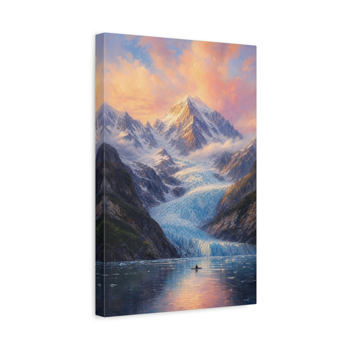 Side Mockup 4. Glacier At Sunset shown as canvas print