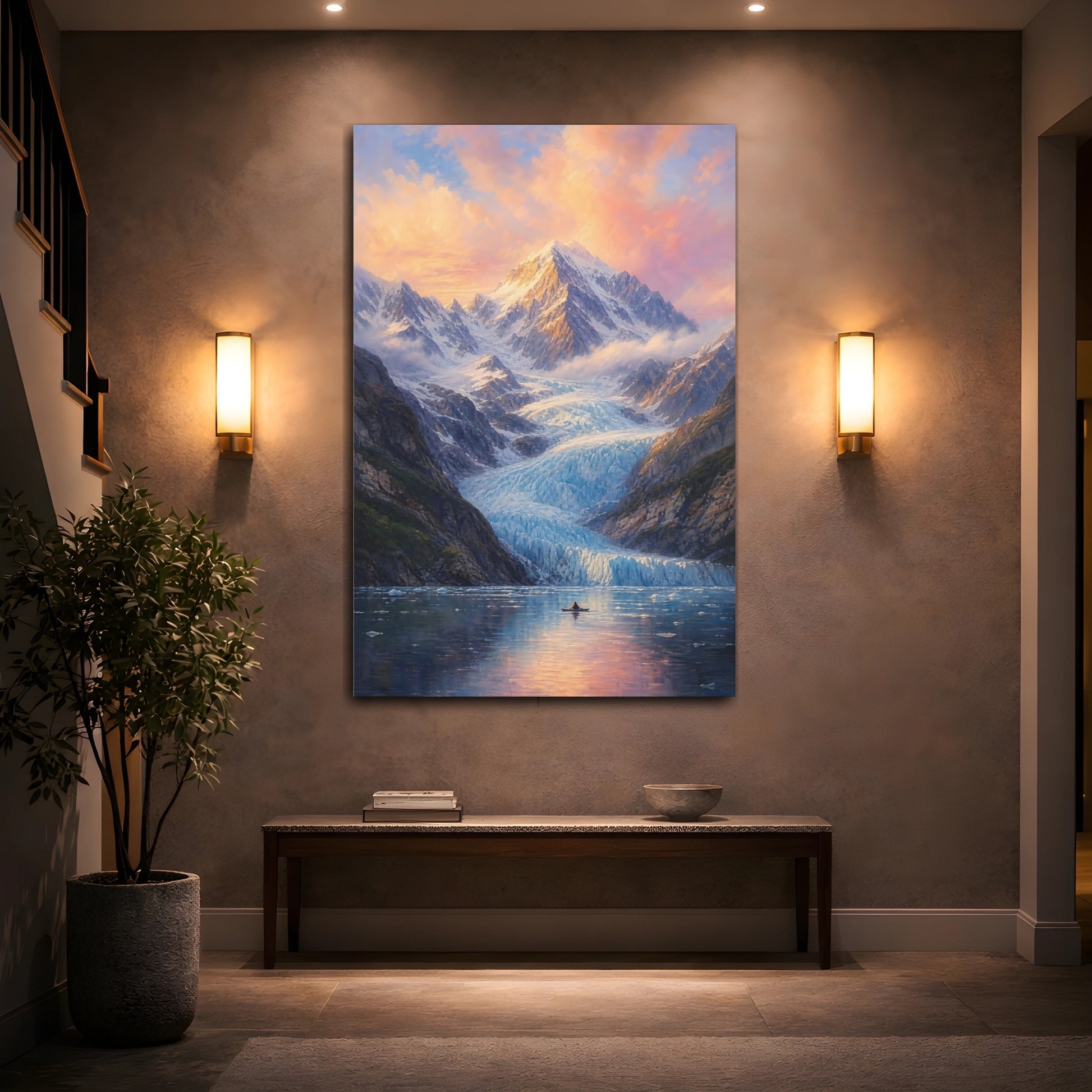 Mockup 2. Glacier At Sunset shown as canvas print