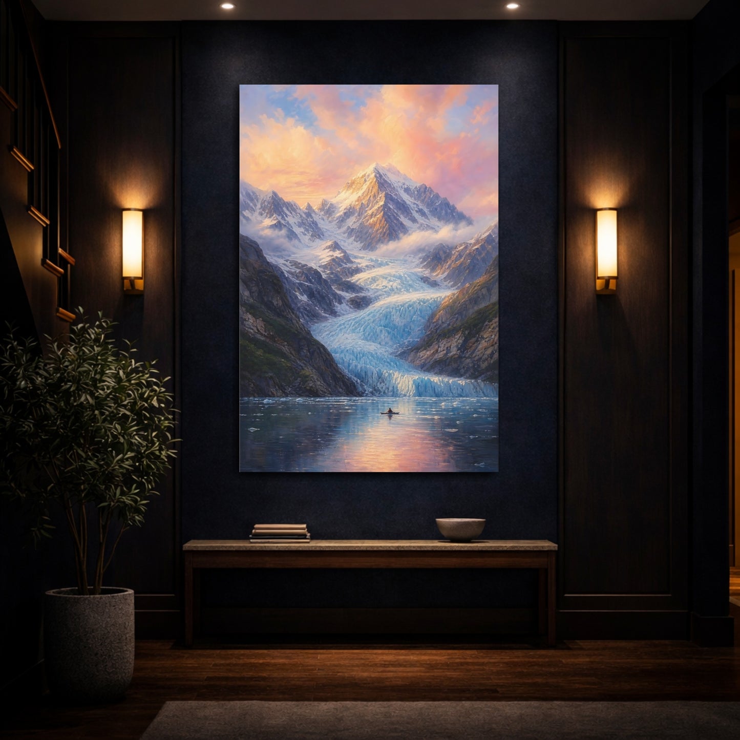 Mockup 4. Glacier At Sunset shown as canvas print