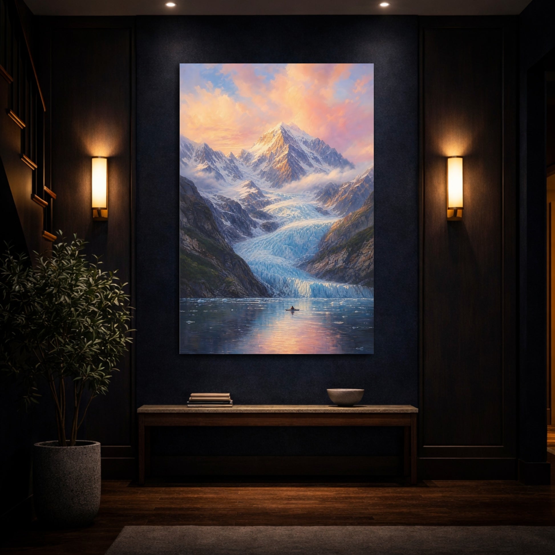 Mockup 4. Glacier At Sunset shown as canvas print